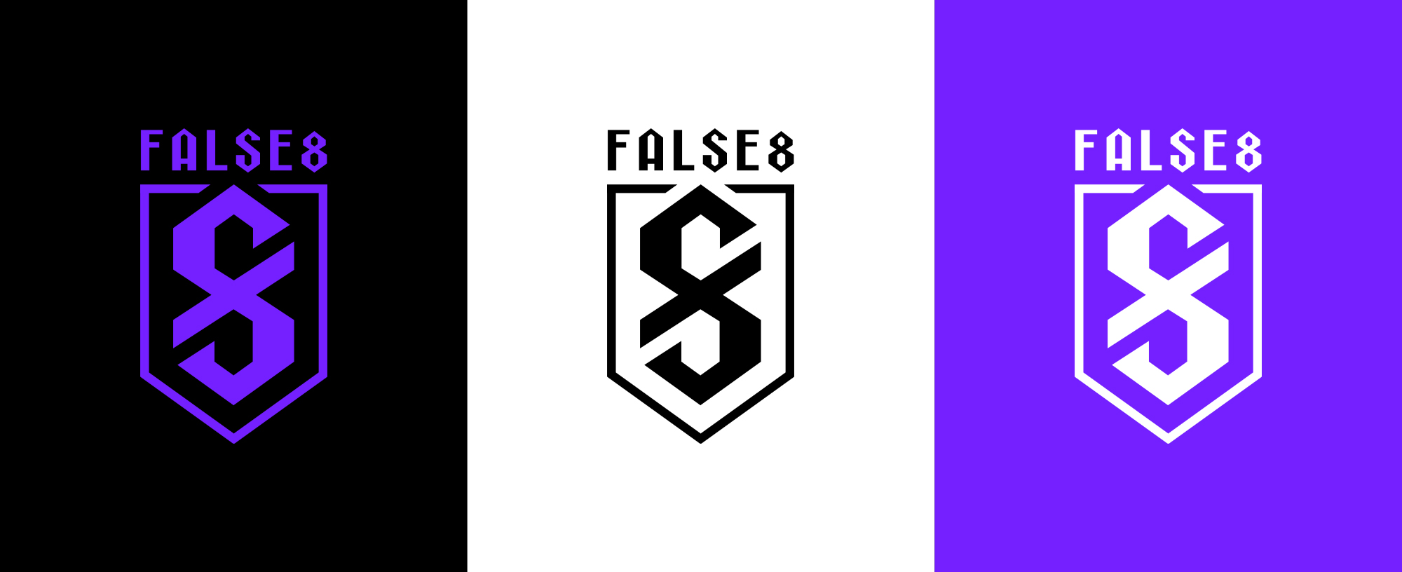 False8 logo variations on three backgrounds