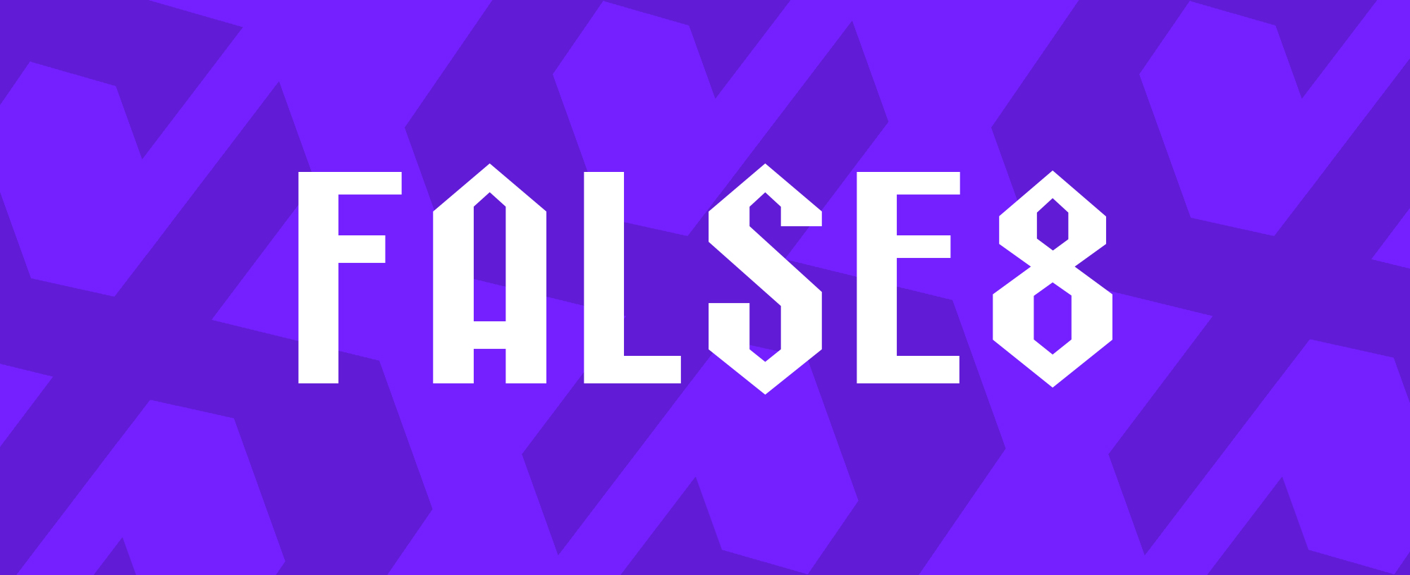 FALSE8 wordmark on purple pattern
