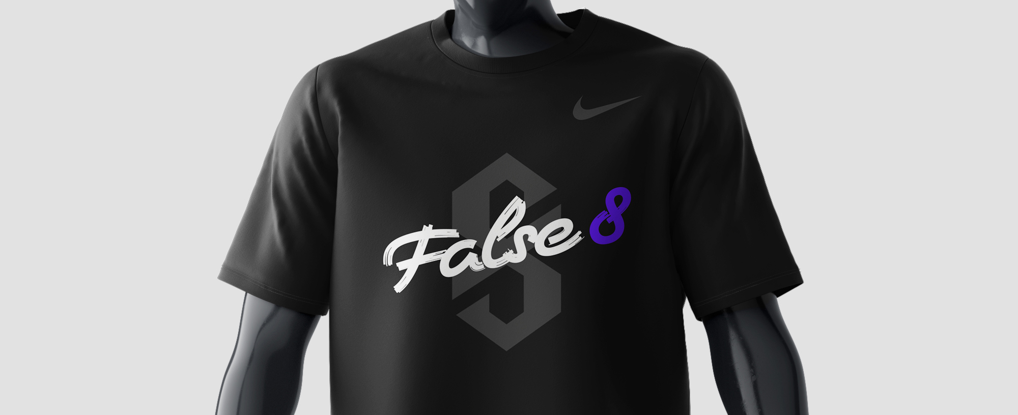 False8 script logo on black Nike t-shirt