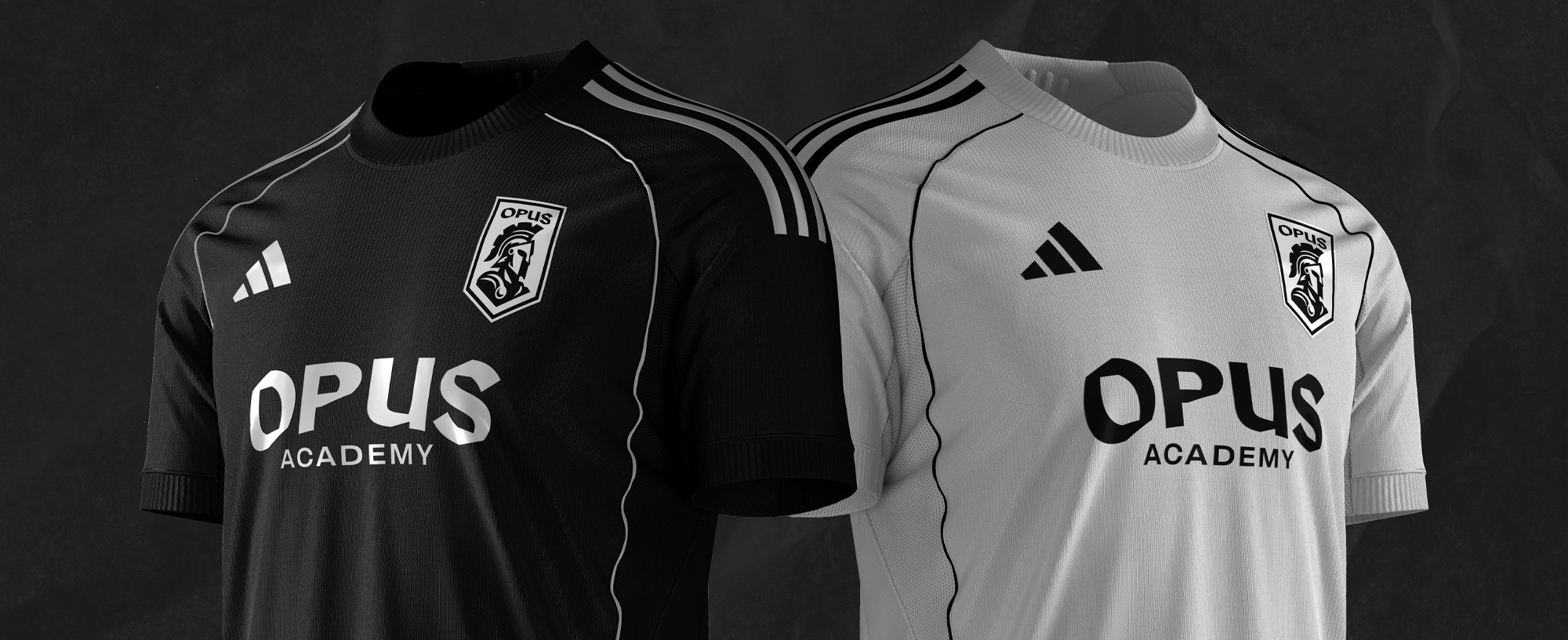 Black and white Opus Academy sports jerseys