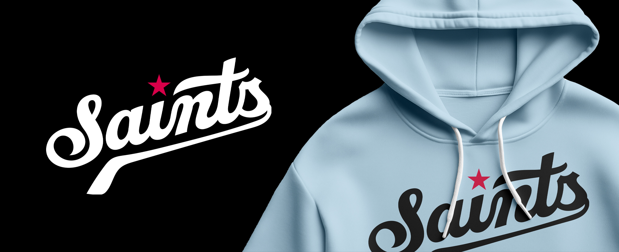 Saints Hockey Club wordmark on hoodie